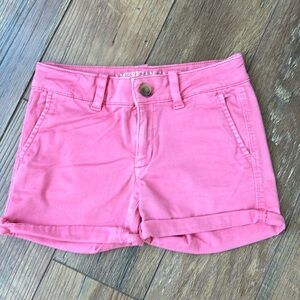 American Eagle Pink Super Stretch Shorts with Rolled Cuffs, size 0